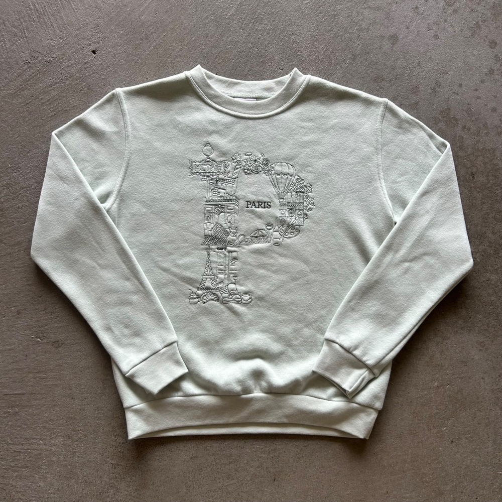 Vintage Tour D'Or Paris Sweatshirt Size Small Green Embroidered Crewneck France